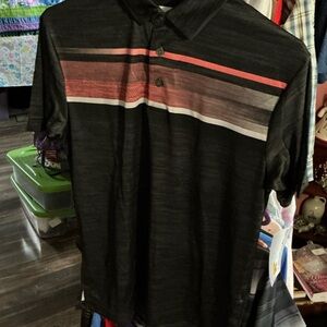 NICHOLAS Black Polo with Red and Gray Stripes